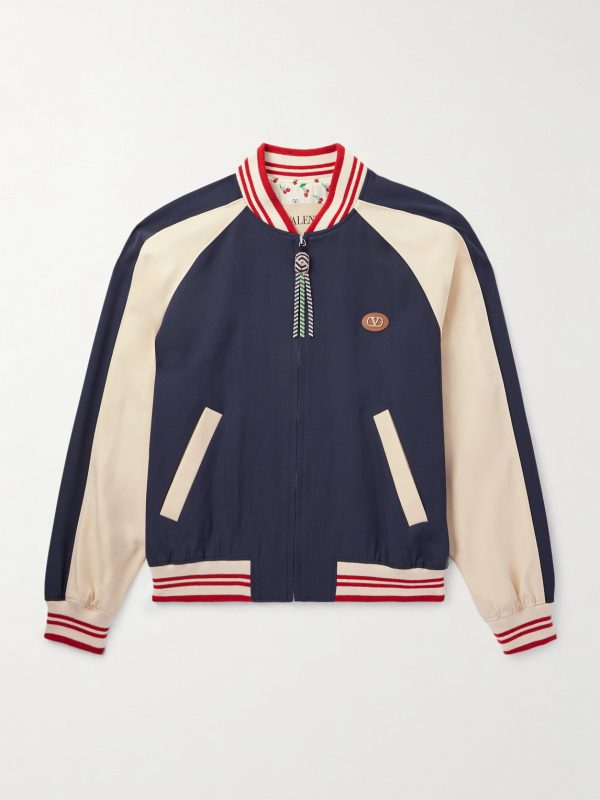 Le Chat De La Maison Logo-Appliquéd Two-Tone Virgin Wool and Cotton-Blend Twill Bomber Jacket Le Chat De La Maison Logo-Appliquéd Two-Tone Virgin Wool and Cotton-Blend Twill Bomber Jacket