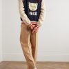 Le Chat De La Maison Logo-Appliquéd Two-Tone Virgin Wool and Cotton-Blend Twill Bomber Jacket - OU Le Chat De La Maison Logo-Appliquéd Two-Tone Virgin Wool and Cotton-Blend Twill Bomber Jacket - OU