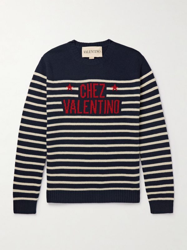 Logo-Intarsia Striped Virgin Wool Sweater