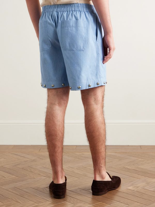 Straight-Leg Studded Cotton-Chambray Shorts - BK