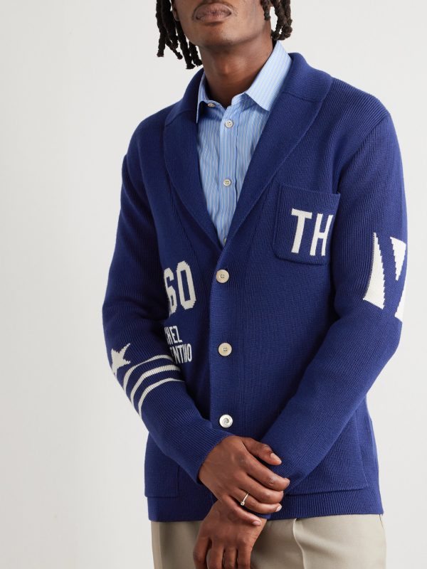 Chez Valentino Slim-Fit Shawl-Collar Intarsia Wool Cardigan - FR Chez Valentino Slim-Fit Shawl-Collar Intarsia Wool Cardigan - FR