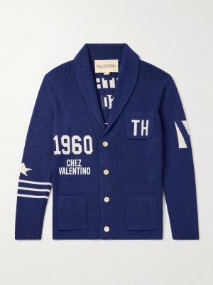 Chez Valentino Slim-Fit Shawl-Collar Intarsia Wool Cardigan Chez Valentino Slim-Fit Shawl-Collar Intarsia Wool Cardigan