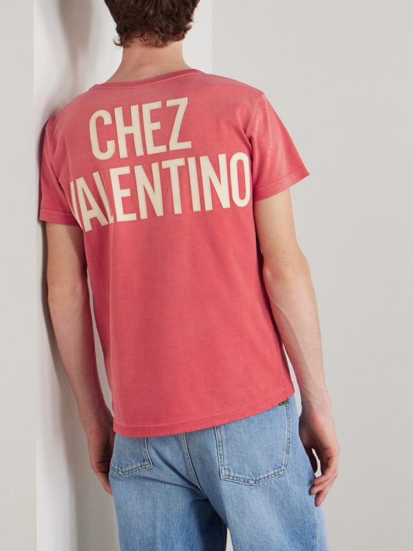 Chez Valentino Logo-Appliquéd Printed Cotton-Jersey T-Shirt - BK