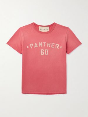 Chez Valentino Logo-Appliquéd Printed Cotton-Jersey T-Shirt Chez Valentino Logo-Appliquéd Printed Cotton-Jersey T-Shirt