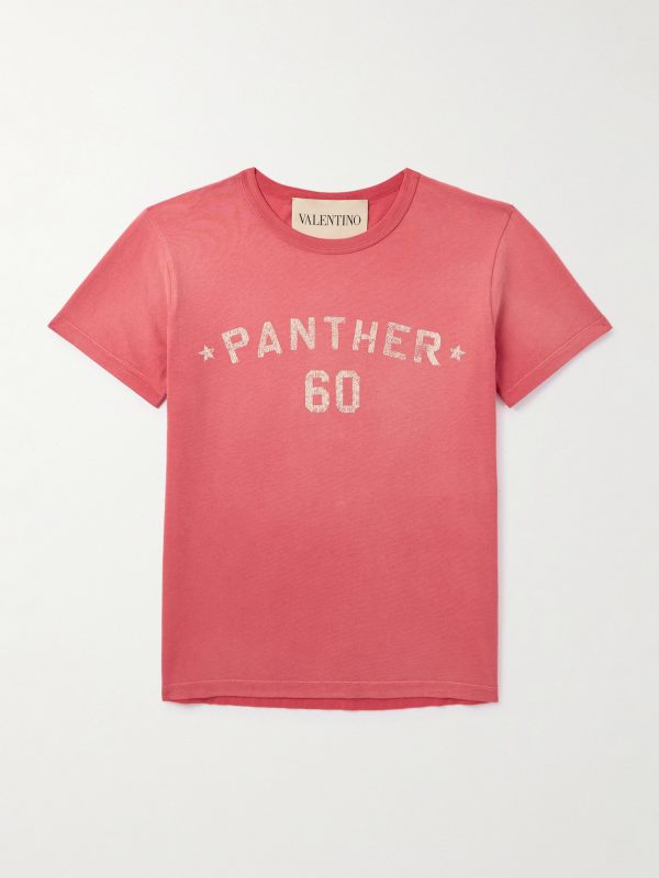 Chez Valentino Logo-Appliquéd Printed Cotton-Jersey T-Shirt