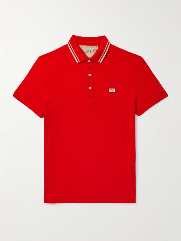 Logo-Appliquéd Striped Cotton-Piqué Polo Shirt