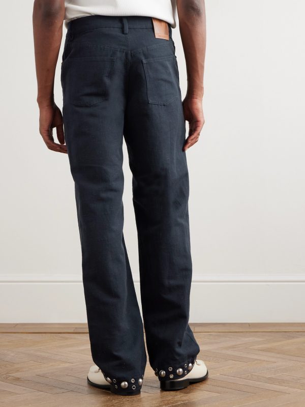 Straight-Leg Embellished Linen and Cotton-Blend Trousers - BK