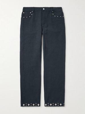 Straight-Leg Embellished Linen and Cotton-Blend Trousers