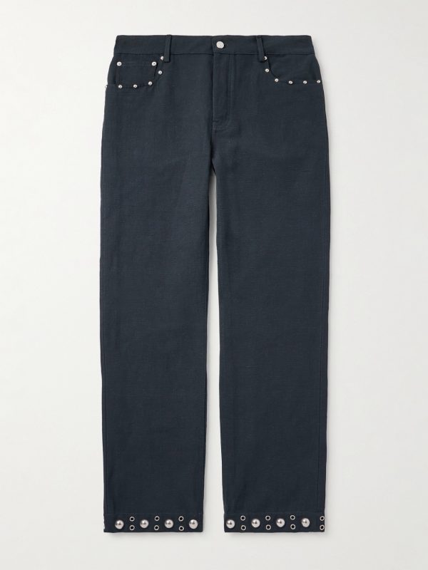 Straight-Leg Embellished Linen and Cotton-Blend Trousers