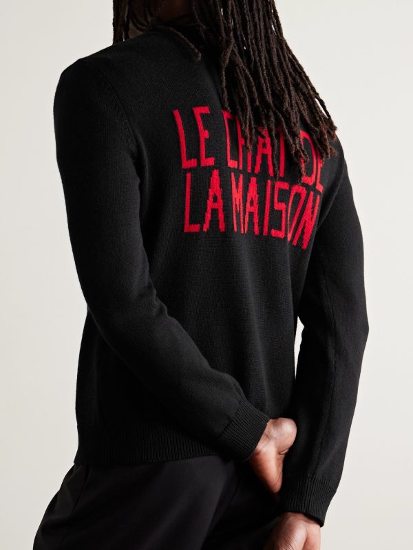 Logo-Appliquéd Intarsia-Knit Cotton and Virgin Wool-Blend Sweater - BK Logo-Appliquéd Intarsia-Knit Cotton and Virgin Wool-Blend Sweater - BK