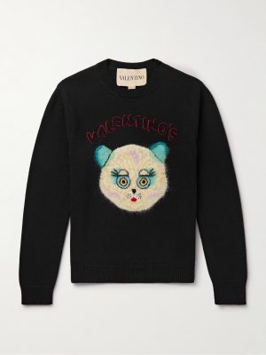 Logo-Appliquéd Intarsia-Knit Cotton and Virgin Wool-Blend Sweater Logo-Appliquéd Intarsia-Knit Cotton and Virgin Wool-Blend Sweater