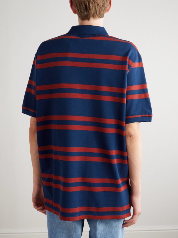 Chez Valentino Logo-Embroidered Striped Cotton-Piqué Polo Shirt - BK Chez Valentino Logo-Embroidered Striped Cotton-Piqué Polo Shirt - BK