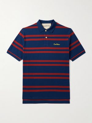 Chez Valentino Logo-Embroidered Striped Cotton-Piqué Polo Shirt Chez Valentino Logo-Embroidered Striped Cotton-Piqué Polo Shirt
