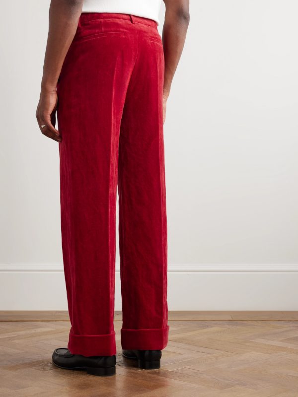 Flared Cotton and Linen-Blend Velvet Trousers - BK