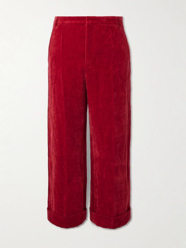 Flared Cotton and Linen-Blend Velvet Trousers