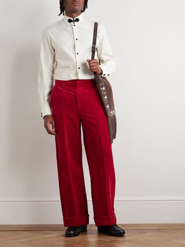 Flared Cotton and Linen-Blend Velvet Trousers - OU