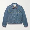 Bead-Embellished Floral-Trimmed Denim Jacket Bead-Embellished Floral-Trimmed Denim Jacket