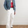 Bead-Embellished Floral-Trimmed Denim Jacket - OU Bead-Embellished Floral-Trimmed Denim Jacket - OU