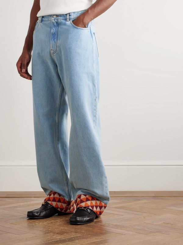Wide-Leg Jacquard-Trimmed Jeans - FR Wide-Leg Jacquard-Trimmed Jeans - FR