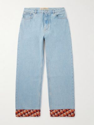 Wide-Leg Jacquard-Trimmed Jeans Wide-Leg Jacquard-Trimmed Jeans