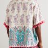 Voyage Imaginaire Camp-Collar Tasseled Paisley-Print Linen Shirt - BK Voyage Imaginaire Camp-Collar Tasseled Paisley-Print Linen Shirt - BK