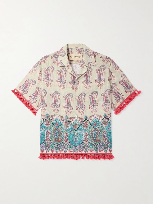 Voyage Imaginaire Camp-Collar Tasseled Paisley-Print Linen Shirt Voyage Imaginaire Camp-Collar Tasseled Paisley-Print Linen Shirt