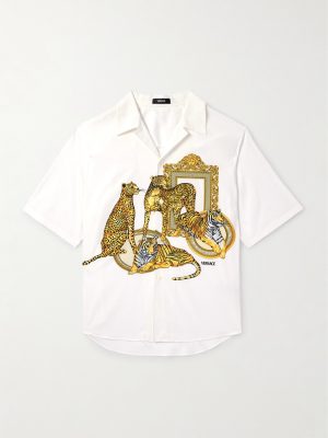 Wild Cats Camp-Collar Printed Cotton-Poplin Shirt