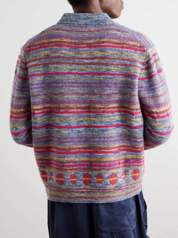 Explorer Striped Cashmere-Blend Polo Sweater - BK Explorer Striped Cashmere-Blend Polo Sweater - BK