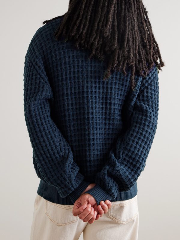 Waffle-Knit Cotton Sweater - BK Waffle-Knit Cotton Sweater - BK