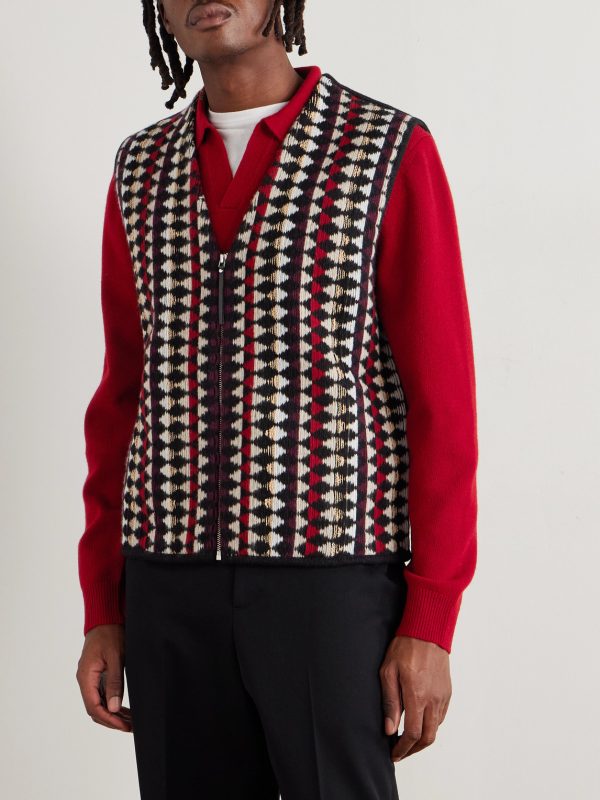 Jacquard-Knit Wool Zip-Up Gilet - FR