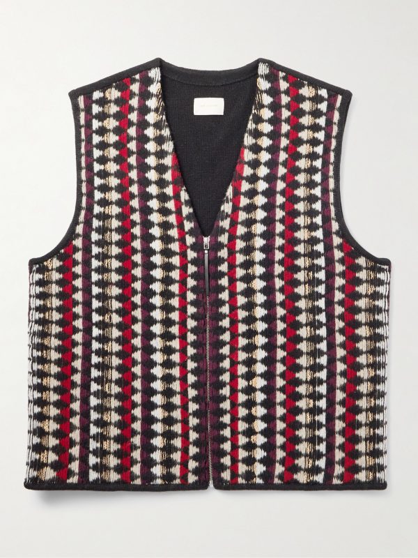 Jacquard-Knit Wool Zip-Up Gilet
