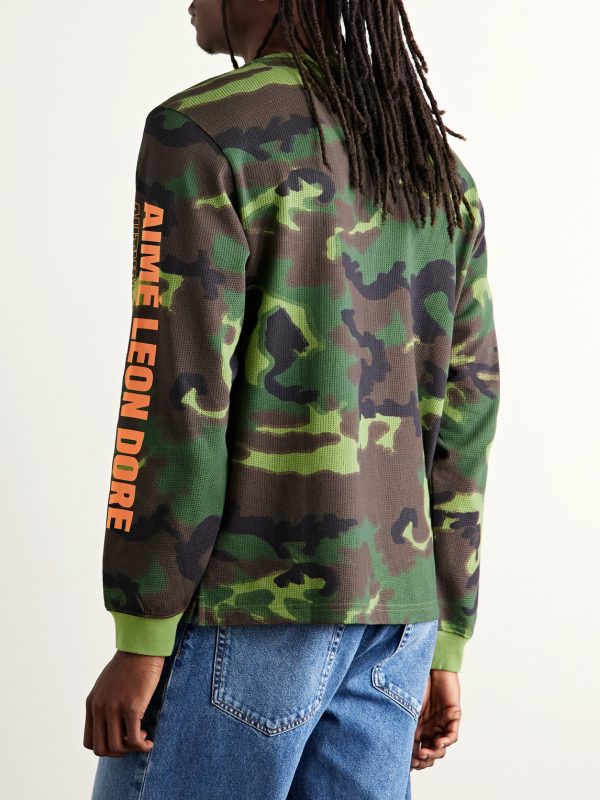 Camouflage-Print Waffle-Knit Cotton T-Shirt - BK