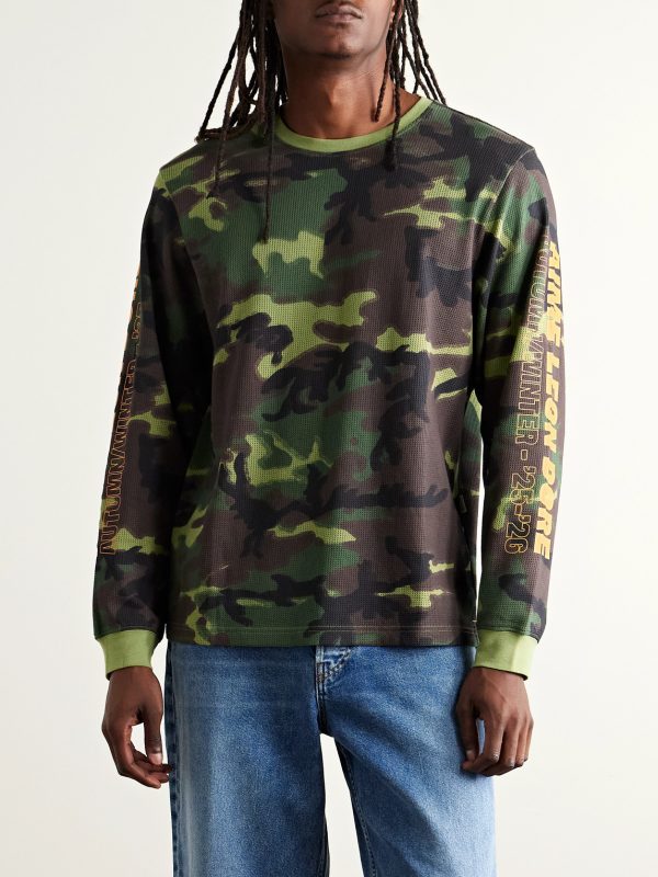 Camouflage-Print Waffle-Knit Cotton T-Shirt - FR