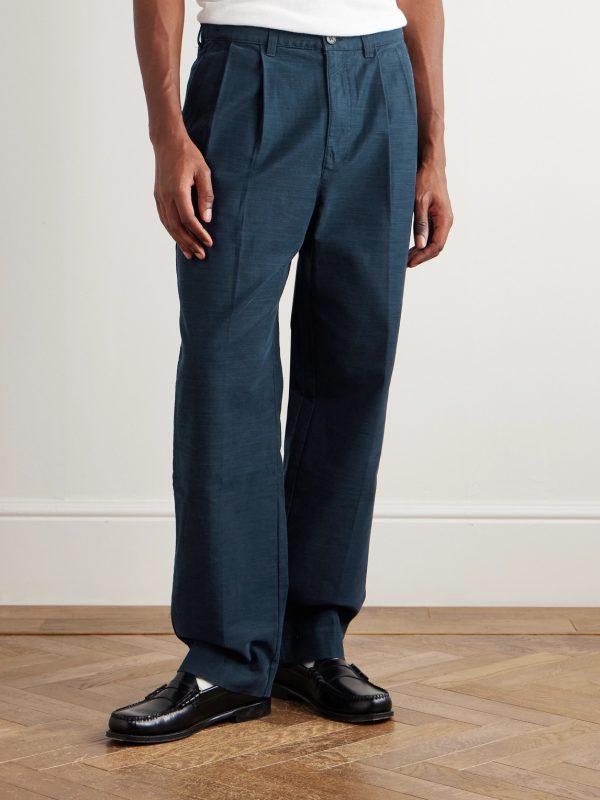 Straight-Leg Pleated Cotton-Sateen Trousers - FR Straight-Leg Pleated Cotton-Sateen Trousers - FR