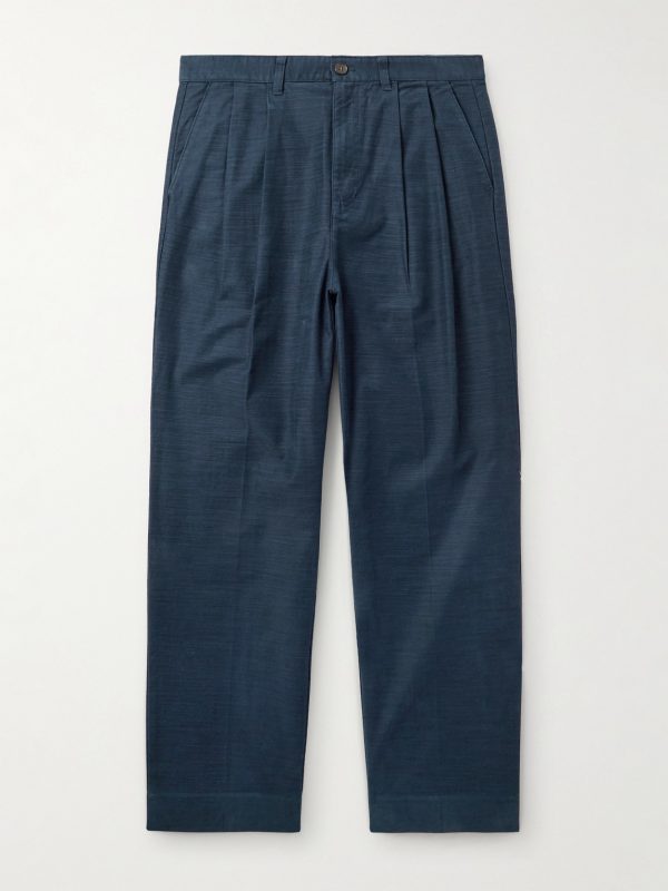 Straight-Leg Pleated Cotton-Sateen Trousers Straight-Leg Pleated Cotton-Sateen Trousers