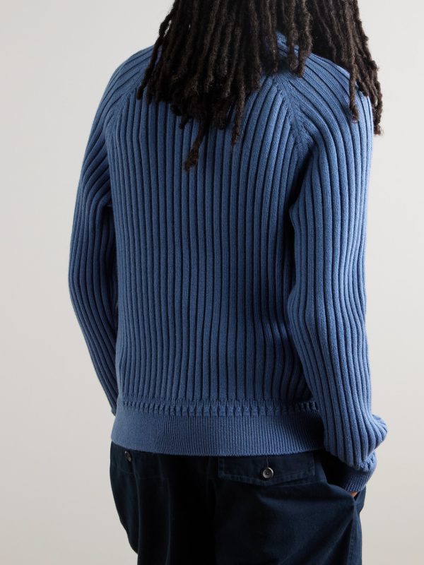 Ribbed Merino Wool-Blend Zip-Up Sweater - BK Ribbed Merino Wool-Blend Zip-Up Sweater - BK