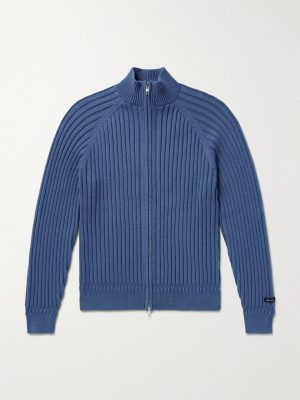 Ribbed Merino Wool-Blend Zip-Up Sweater