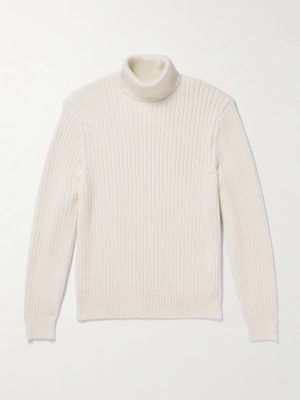 Ribbed Merino Wool and Cotton-Blend Rollneck Sweater