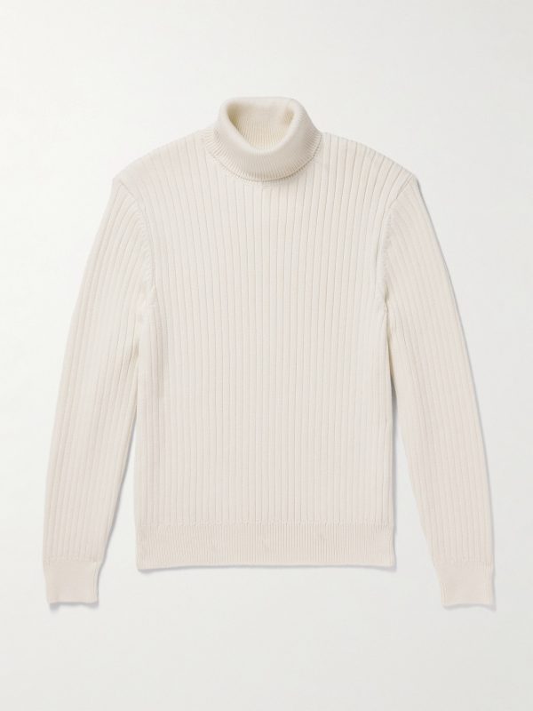Ribbed Merino Wool and Cotton-Blend Rollneck Sweater