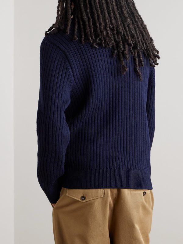 Ribbed Merino Wool and Cotton-Blend Rollneck Sweater - BK Ribbed Merino Wool and Cotton-Blend Rollneck Sweater - BK