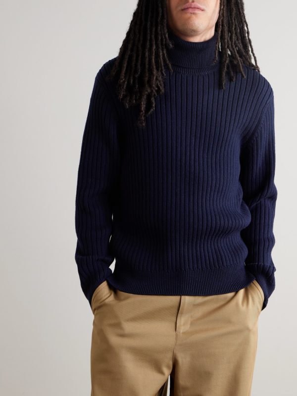 Ribbed Merino Wool and Cotton-Blend Rollneck Sweater - FR Ribbed Merino Wool and Cotton-Blend Rollneck Sweater - FR