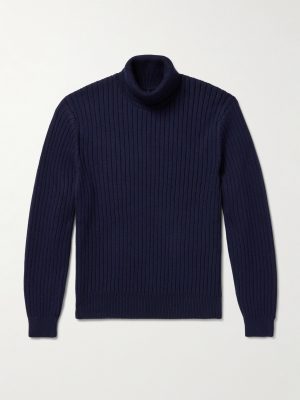 Ribbed Merino Wool and Cotton-Blend Rollneck Sweater