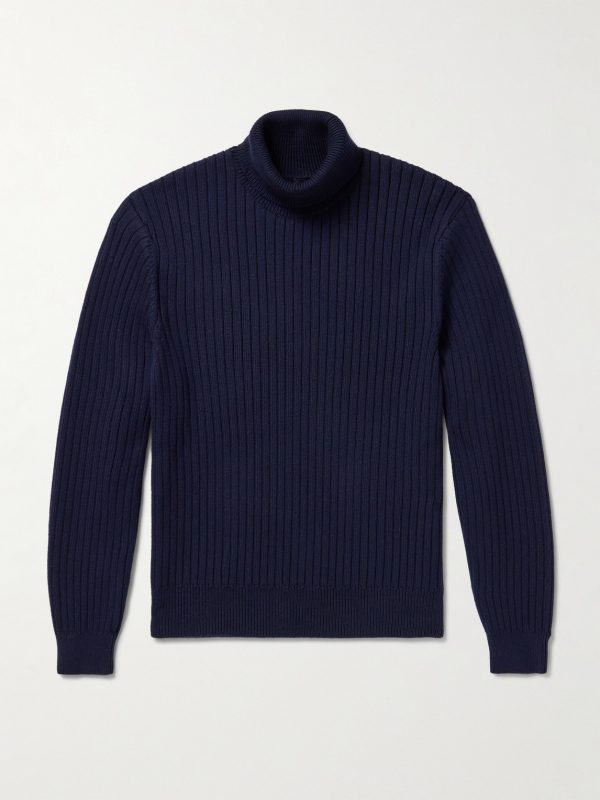Ribbed Merino Wool and Cotton-Blend Rollneck Sweater Ribbed Merino Wool and Cotton-Blend Rollneck Sweater