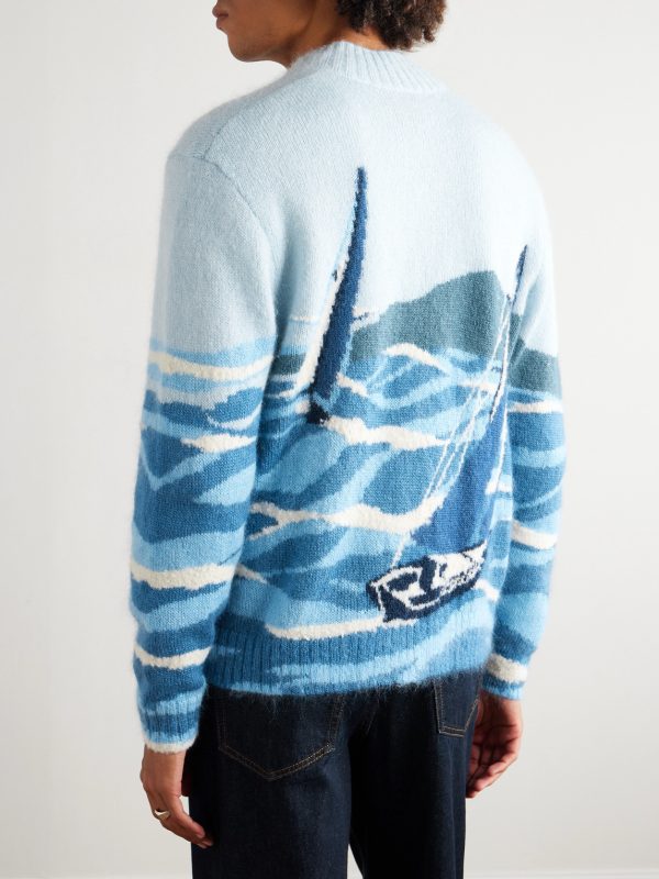 Seascape Intarsia Mohair-Blend Cardigan - BK