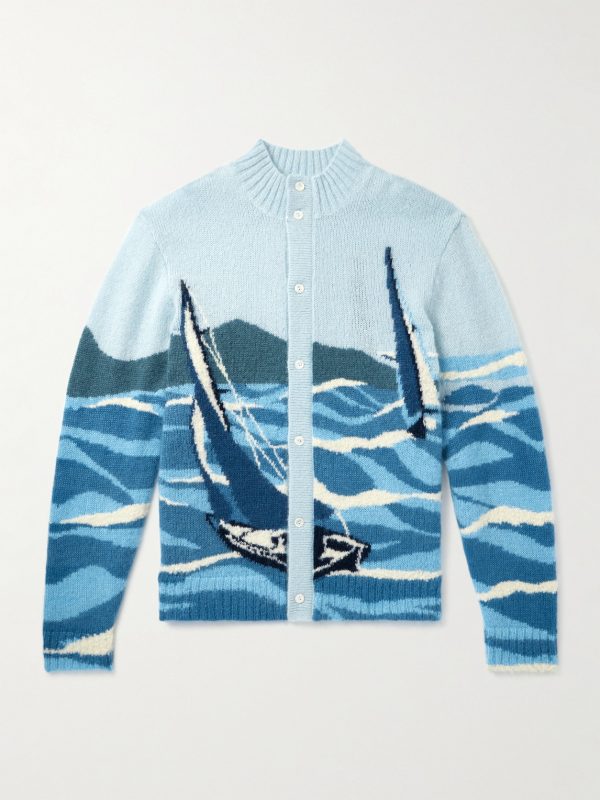 Seascape Intarsia Mohair-Blend Cardigan