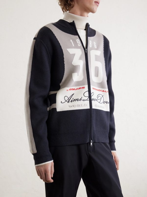 Logo-Jacquard Wool Zip-Up Sweater - FR Logo-Jacquard Wool Zip-Up Sweater - FR