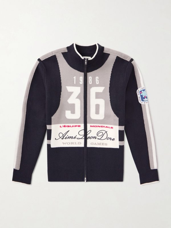 Logo-Jacquard Wool Zip-Up Sweater Logo-Jacquard Wool Zip-Up Sweater