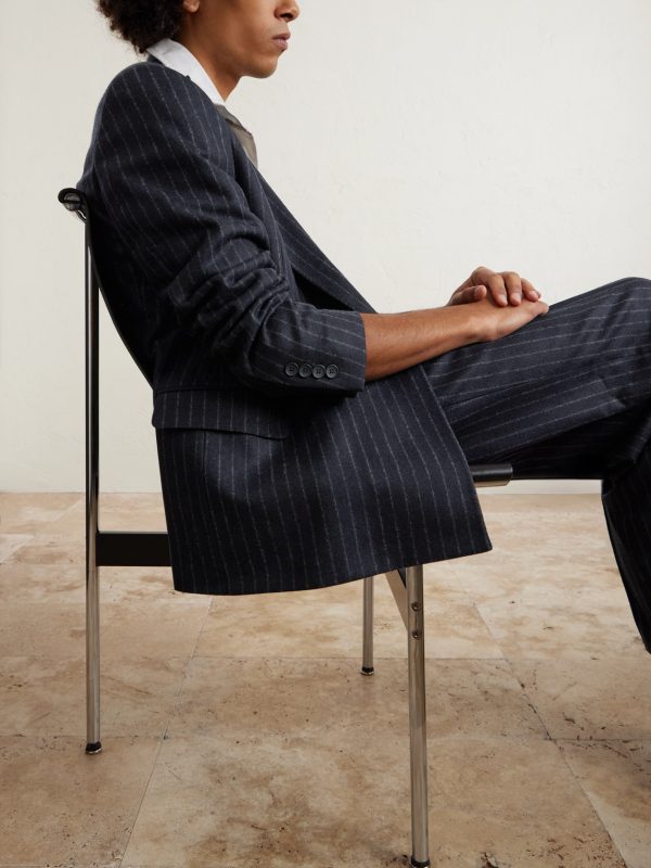 Double-Breasted Pinstriped Wool Suit Jacket - E2 Double-Breasted Pinstriped Wool Suit Jacket - E2