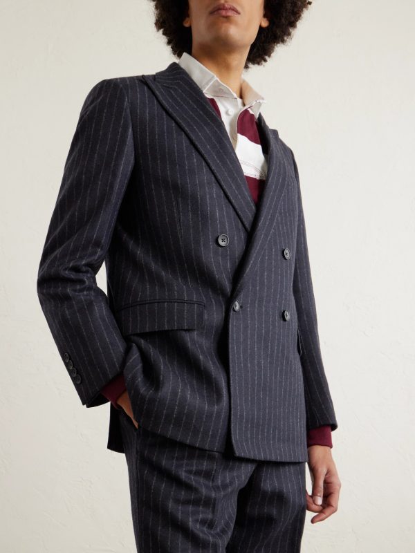 Double-Breasted Pinstriped Wool Suit Jacket - FR Double-Breasted Pinstriped Wool Suit Jacket - FR