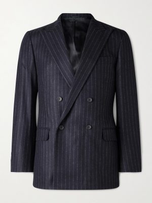 Double-Breasted Pinstriped Wool Suit Jacket Double-Breasted Pinstriped Wool Suit Jacket